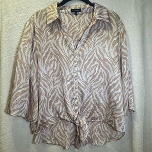 Pleione Beige Zebra Print Blouse
